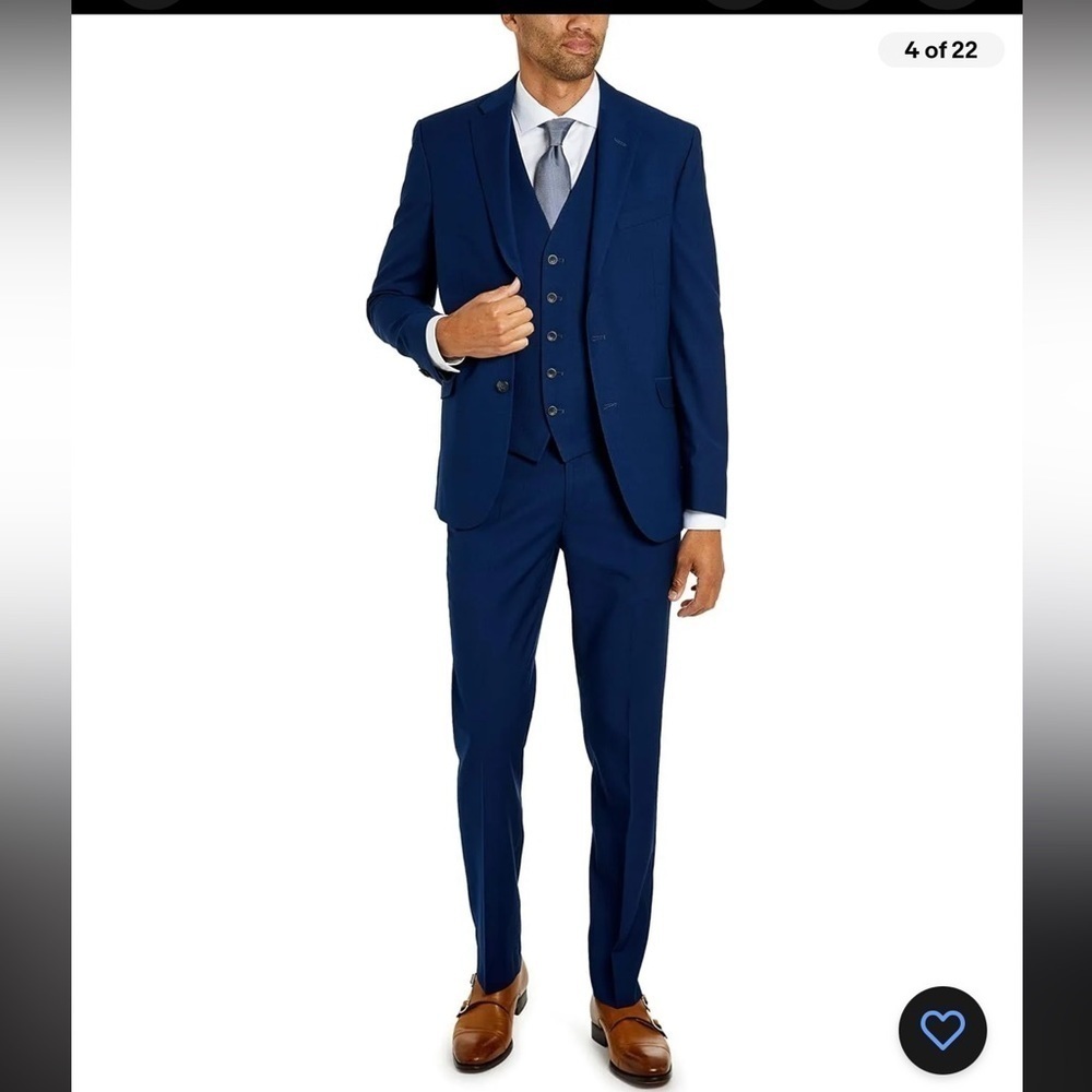 Kenneth Cole Techni-Cole Suit 2 Piece Jacket Pants Set Blue Men Sz 38R 31W Blue 